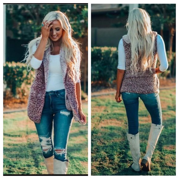 Love Tree Jackets & Blazers - Faux Fur Hooded Sherpa Vest Burgundy
